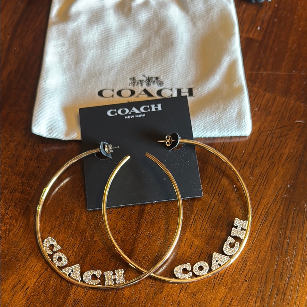 Coach Gold Logo Hoop Earrings